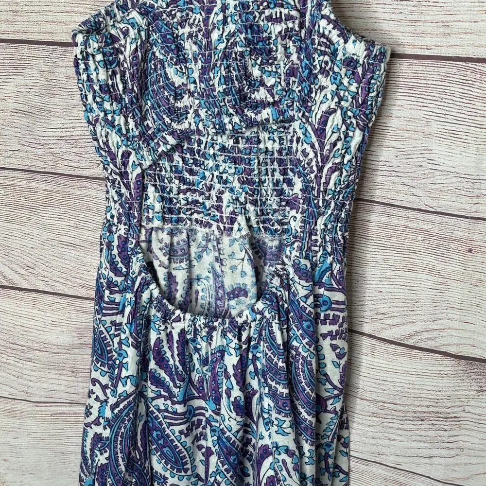 J. Crew Smocked Linen Purple Paisley Bandeau Beach Breezy Dress Size Small